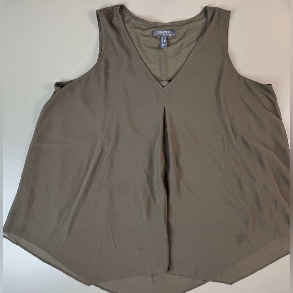 Lisa Rinna Collection Solid Sleeveless Tank Size L Olive A365773 Chiffon Minimal
